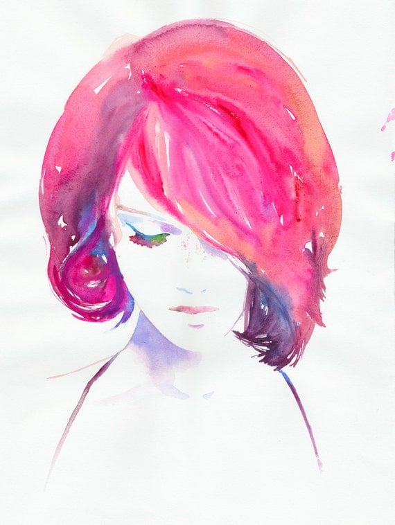 Art, Original Art, Watercolor Fashion Illustration, Watercolour  Painting, Cate Parr,  Rosso