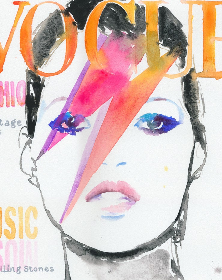 Original Painting, Watercolor Fashion Illustration - Vintage Kate Moss on the cover of Vogue