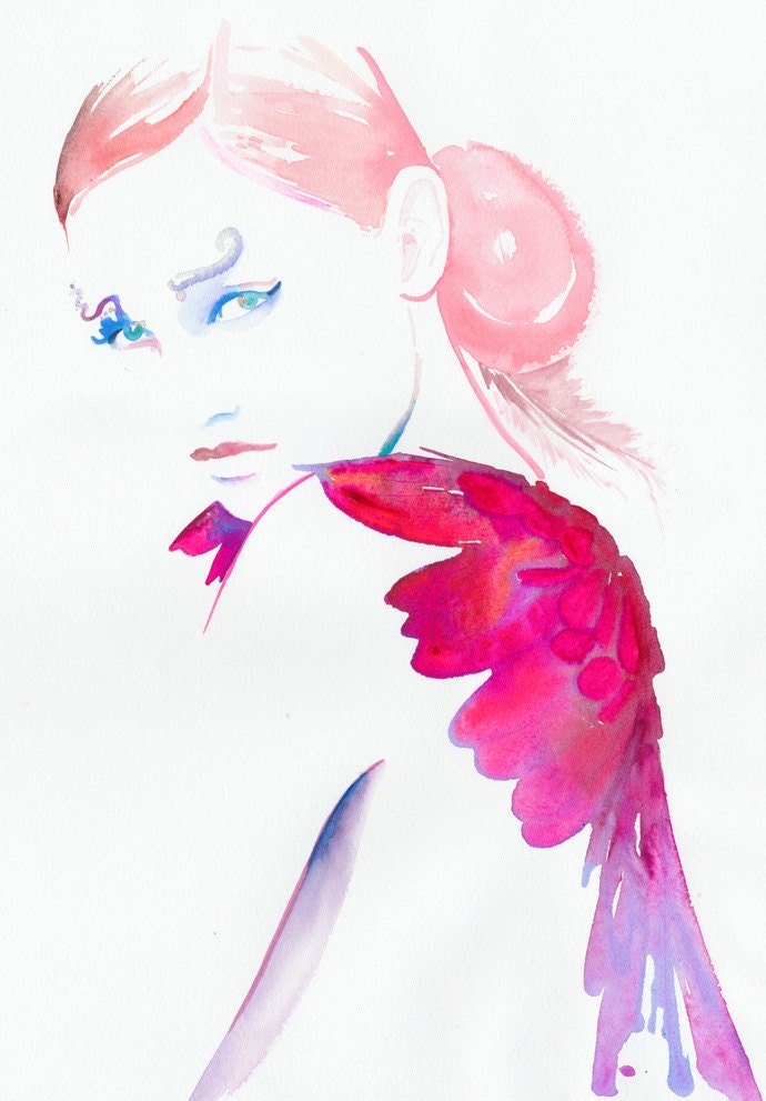 Fashion Illustration, Watercolor Original Painting, Watercolour Fashion Illustration - Titled: Petit Diable