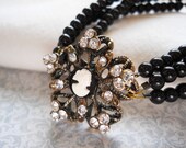 Black Beaded Bracelet, Multi Strand Black Bracelet, Vintage Style Cameo Jewelry, Vintage Style Bracelet, Jewelry, Bracelets