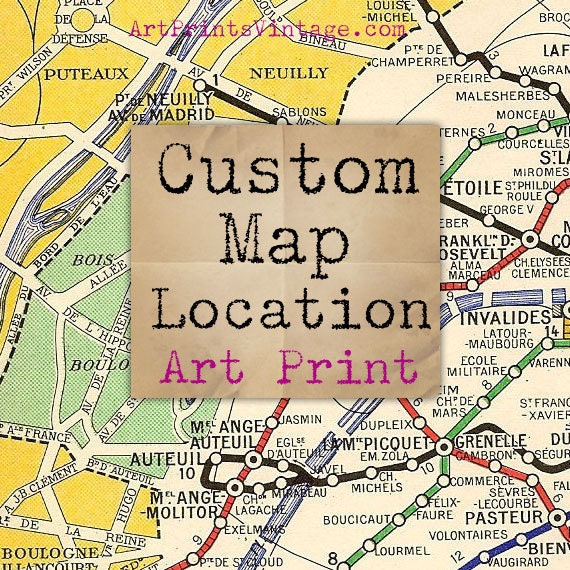 Customized Map Art Print - Personallized Wall Decor with your chosen Location and Caption - Unique Gift
