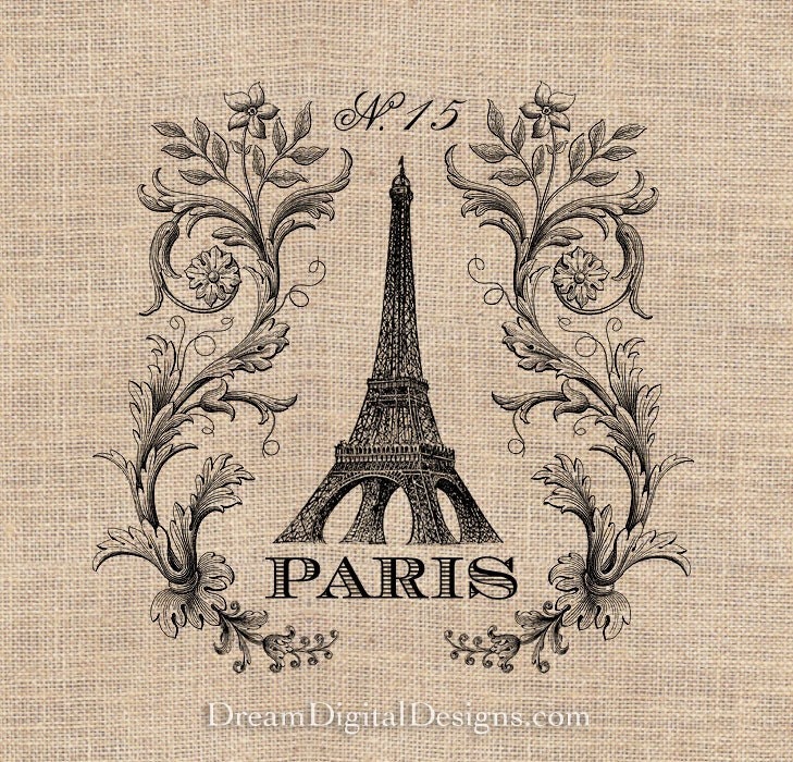 Paris Digital Collage Sheet of Vintage French Frame for Transfers Fabric Pillows Burlap Carft Printable Download No. 200