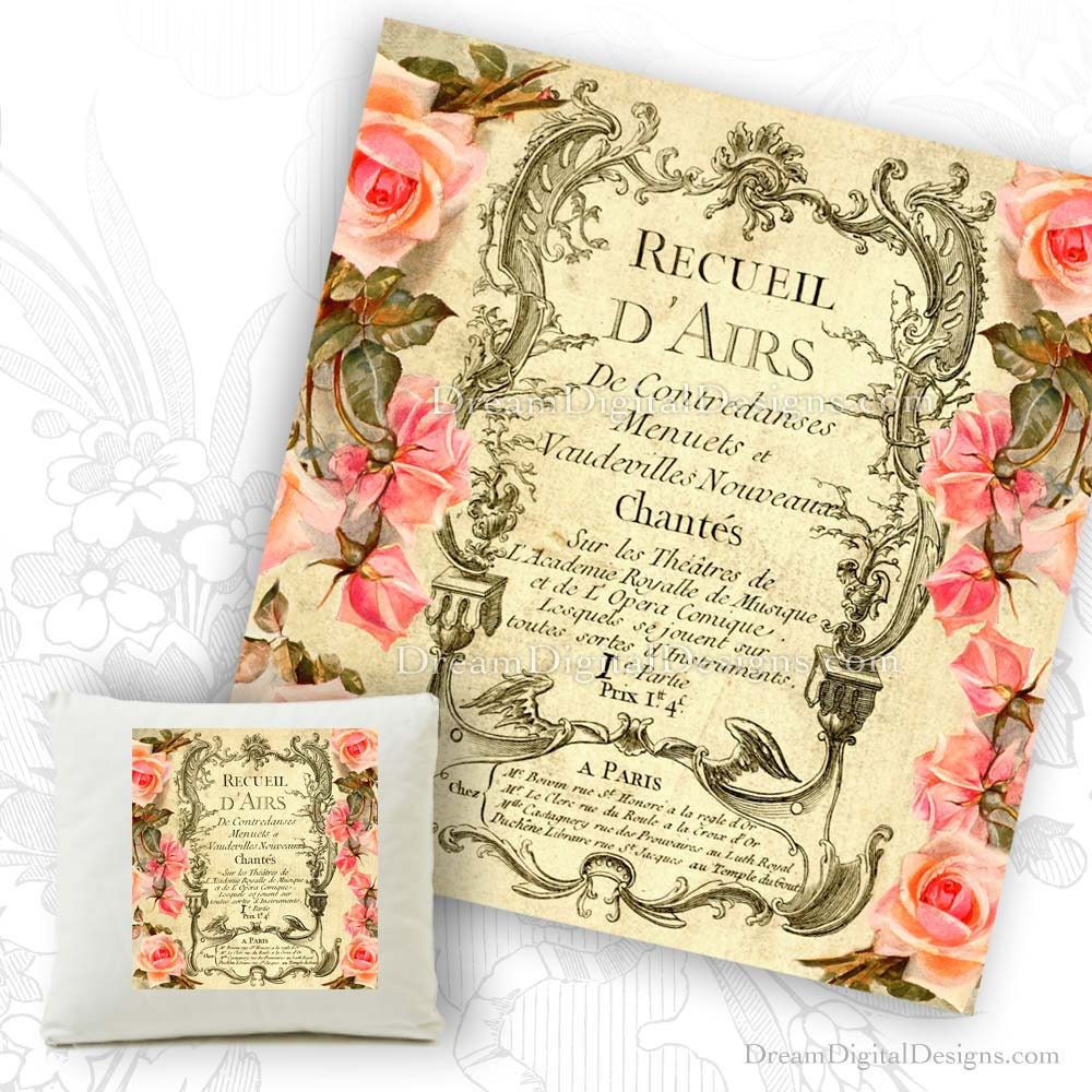 French Ephemera Printable Image with Vintage Roses - Digital INSTANT DOWNLOAD No.325
