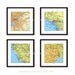 CUSTOM 4 Vintage Map Prints - Personalized Wall Decor - Square Shapped Map Art