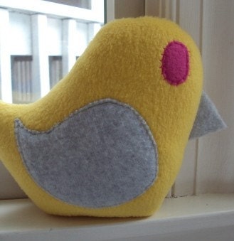 Yellow and Gray Plush Bird - Yellow and Gray Bird Pillow - Grey yellow bird