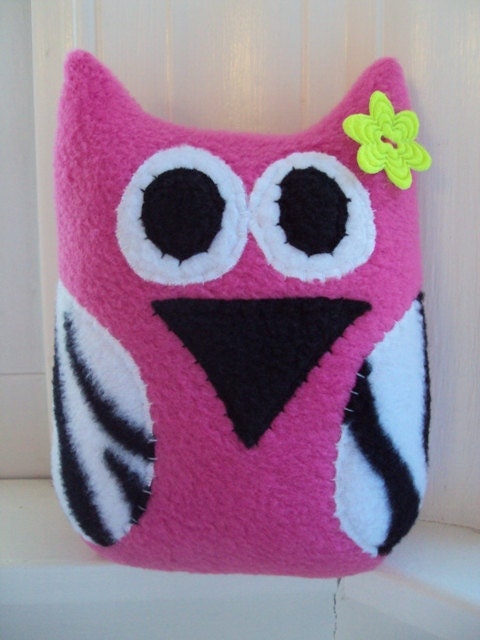 Hot Pink Zebra Owl Pillow - Stuffed Owl