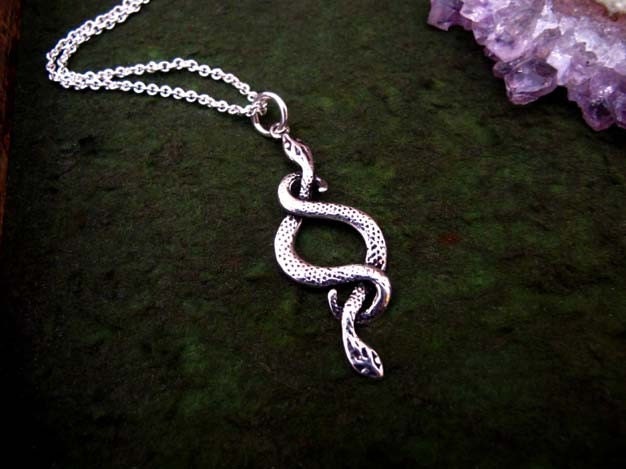 Antiqued Sterling Silver Crossing Snakes Necklace