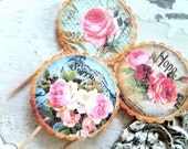 Flower Cupcake Toppers, Tea Party Toppers, Food Picks, Roses, Cake Decorations, Set of 12