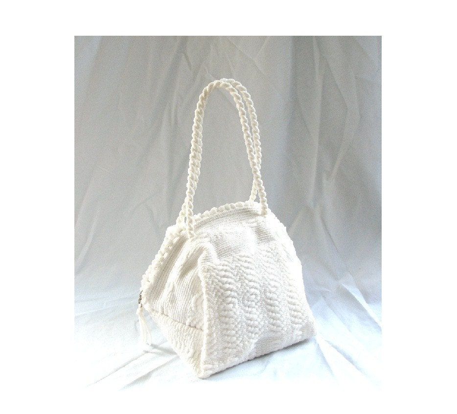 vintage purse / 1980s white Handbag / vintage 80s White Fabric Purse Handbag