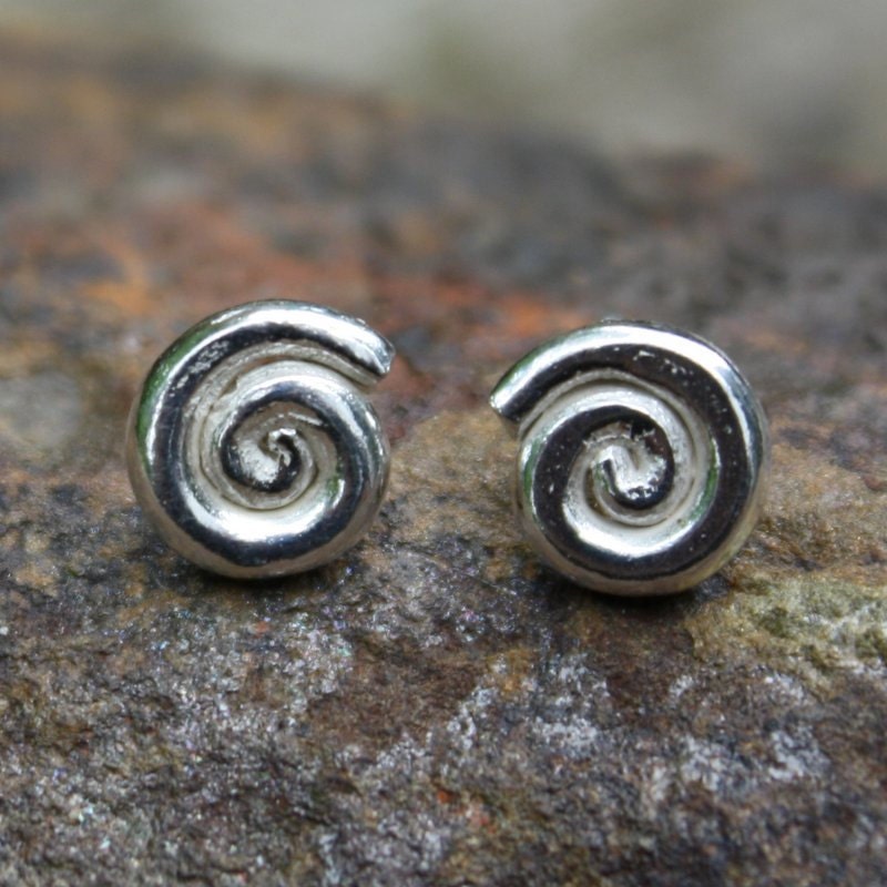 sterling silver ammonite stud earrings