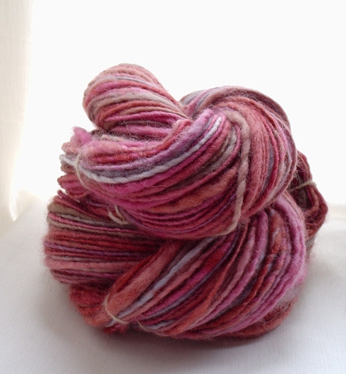 Handspun Yarn - Leicester's Blue Faced Candyfloss -  Hand painted  BFL single ply wool yarn 4oz