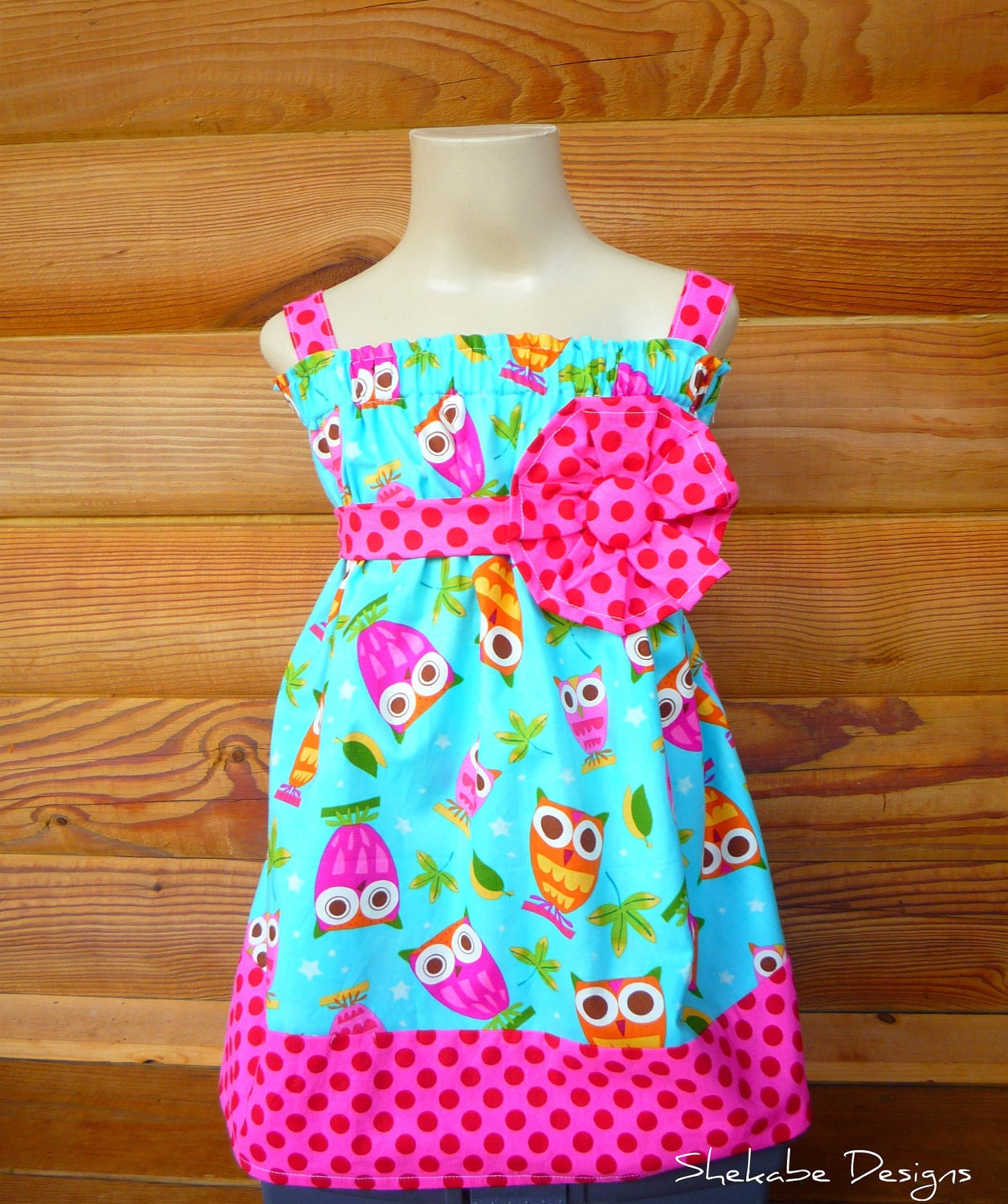 Aqua owls Dress... Halter or straps...You Choose Size