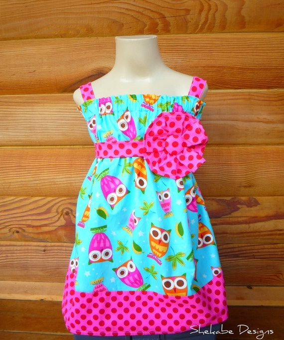 Aqua owls Dress... Halter or straps...You Choose Size