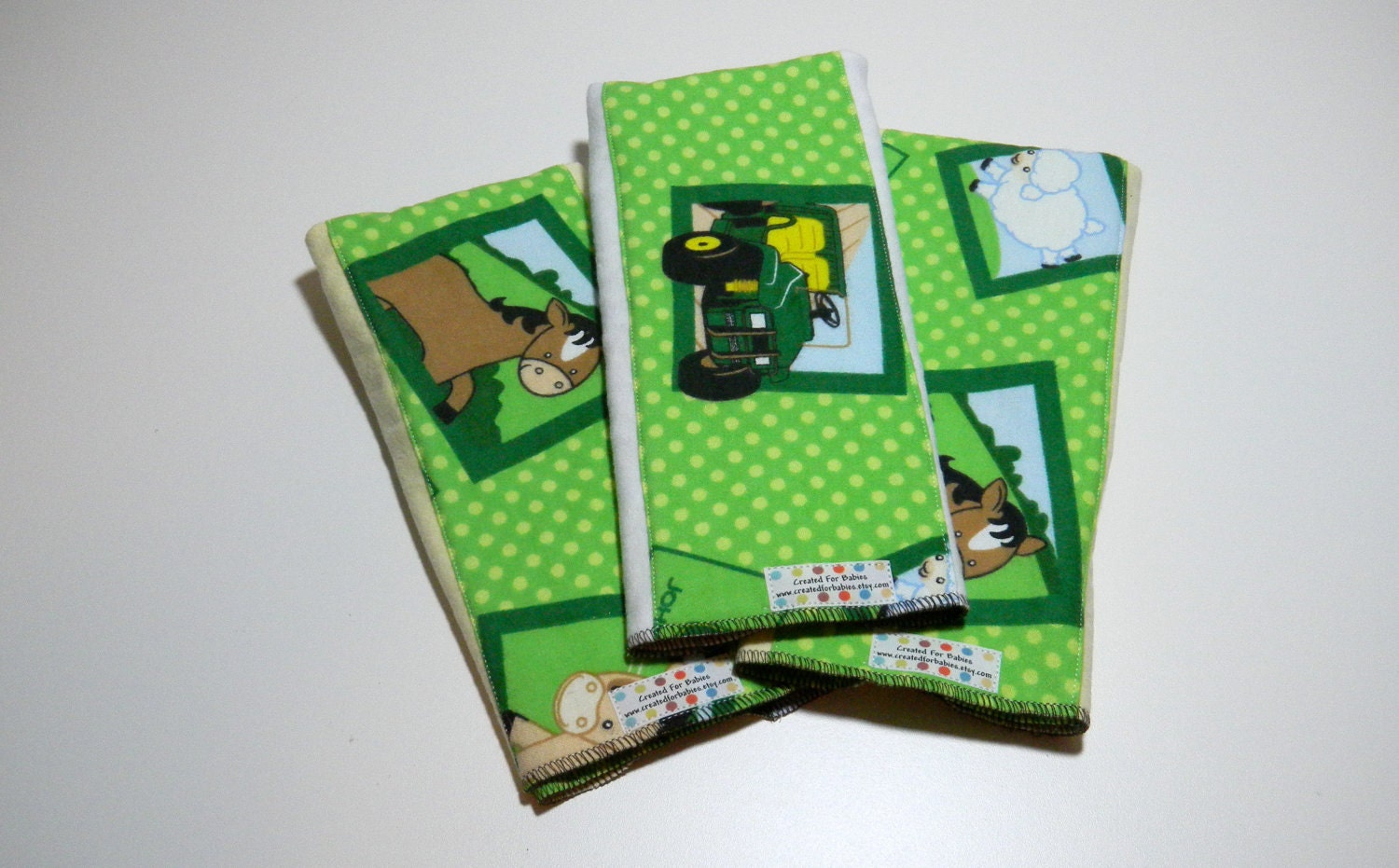 John Deere baby boy flannel thick burp cloths, 100% cotton and reversible - set of 3
