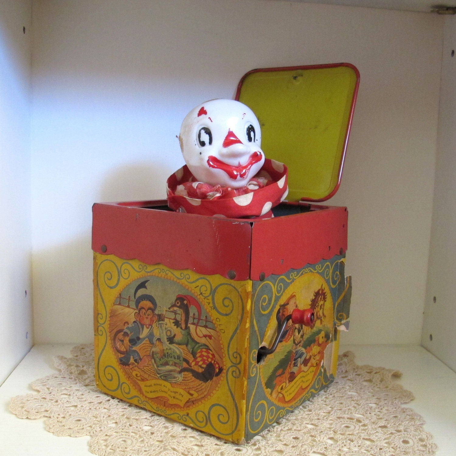 Antique tin Jack in the Box Mattel Music by
