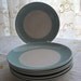 7 Mid Century American China Turquoise Rimmed Luncheon Plates