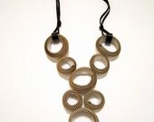 ZIPPER LEATHER NECKLACE - Gold bubbles