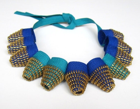 AVANTGARDE ZIPPER NECKLACE - Sapphire and Turquoise Cones