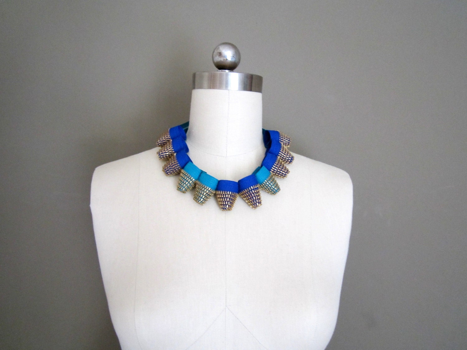 AVANTGARDE ZIPPER NECKLACE - Sapphire and Turquoise Cones