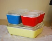 Vintage Complete Set of Pyrex Fridge Dishes in Primary Colors