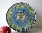 Vintage Tindeco tin, paradise fruit cake tin, tindeco - paradise lithograph, blue tin