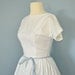 RESERVED FOR MICHELLE Vintage Cotton Dress...1960's Short White Embossed Cotton Lois Ann Jrs. Dress Blue Gingham and Eyelet Lace