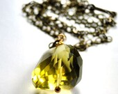 SPRING SALE - Lemon Quartz on Brass Chain Necklace, Boho Charm Necklace
