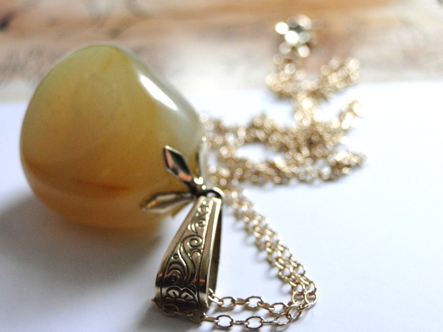 Necklace, Gorgeous 1910 European Art Nouveau Amulet Luck Talisman, Agate Gemstone Necklace, Gift for Her, Gold