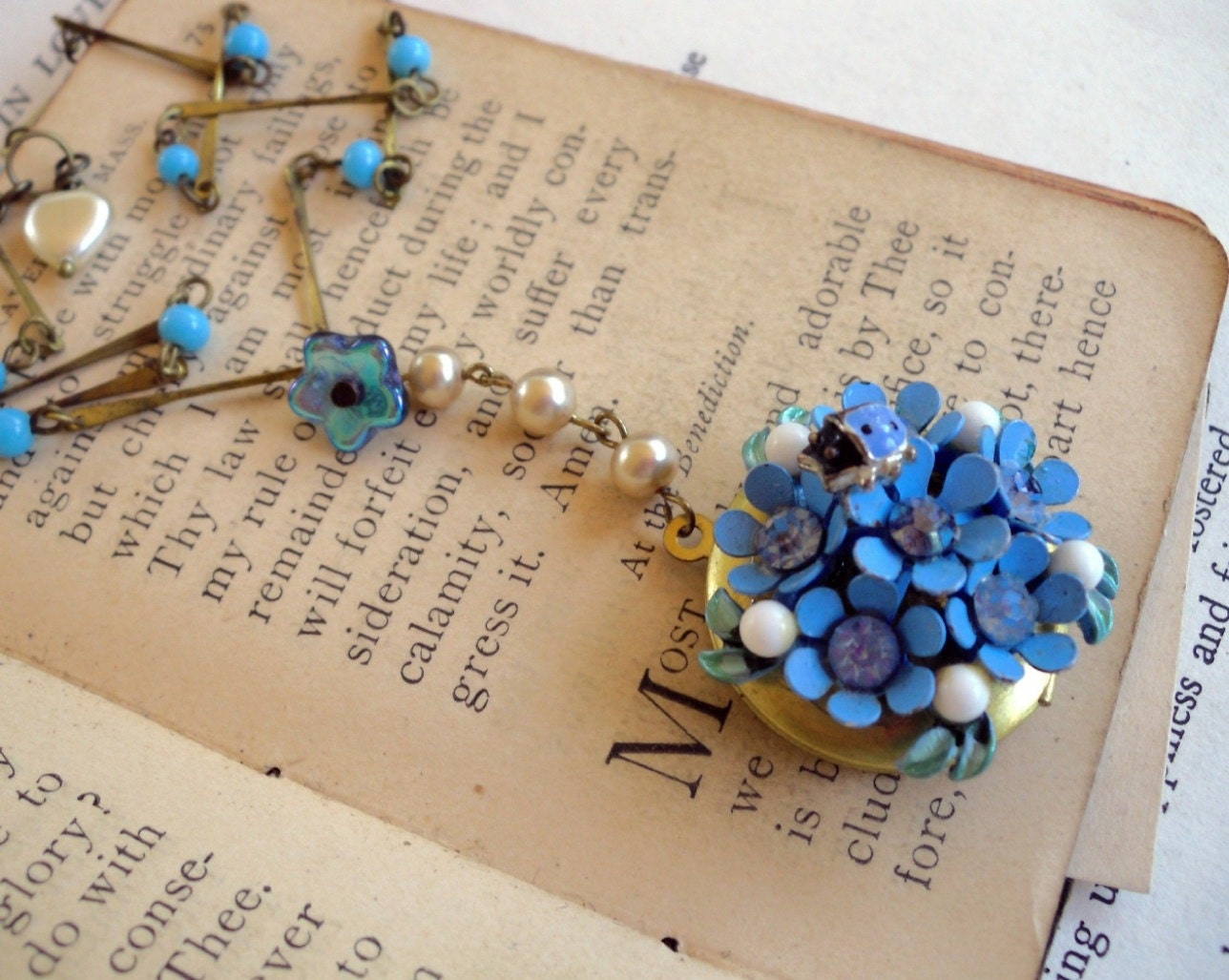 Blue Bug in a Blue Bouquet Locket