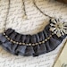 Starry Starry Night Grey Silk Wool and Rhinestone Bib Necklace
