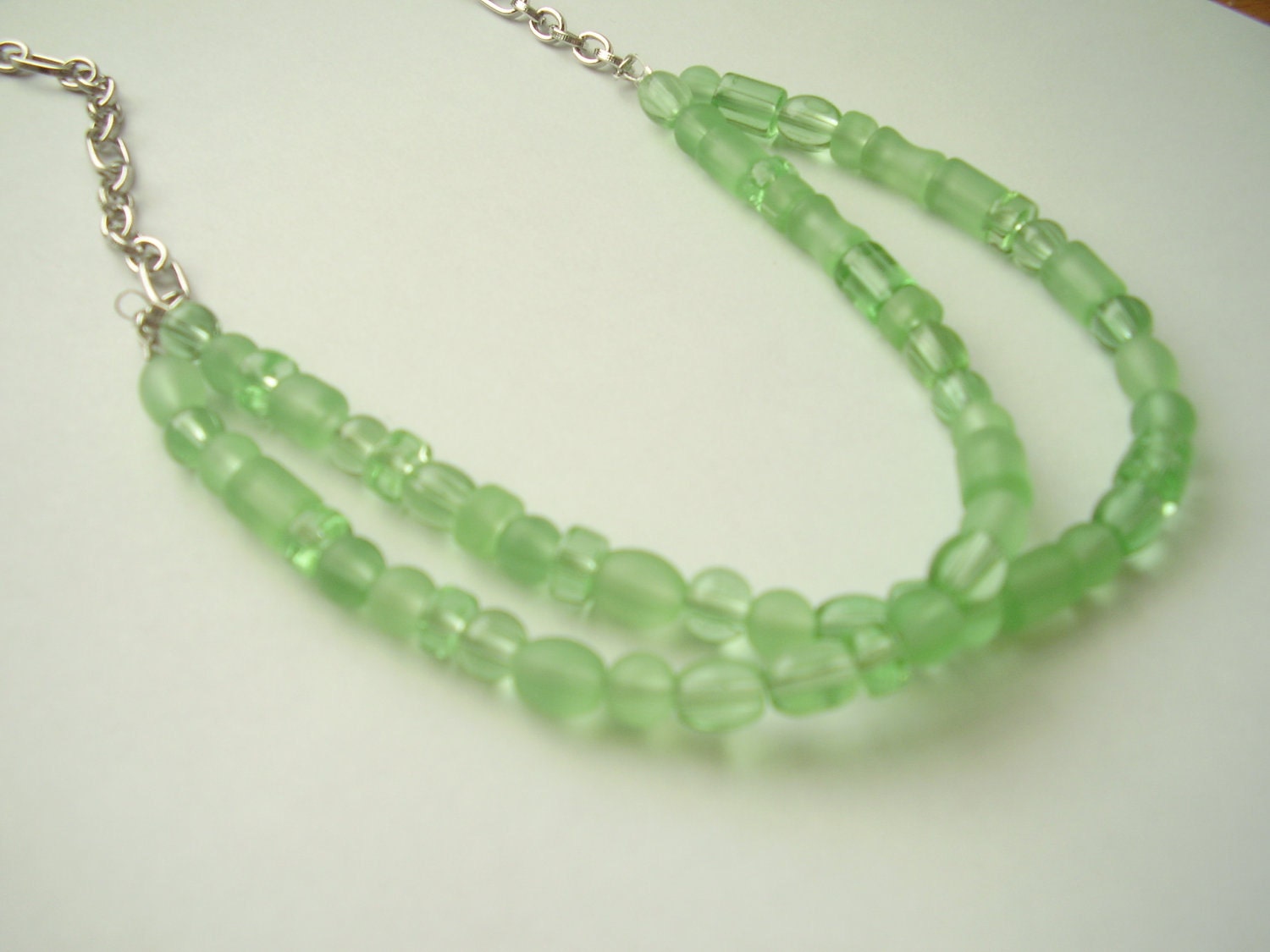 Green mint silver chain beaded multi strand bib necklace