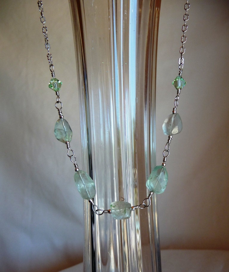 Natural Beauty in the Subtle Understated Color of the Pale Green Flourine Crystals Linked together making a beautiful Necklace
