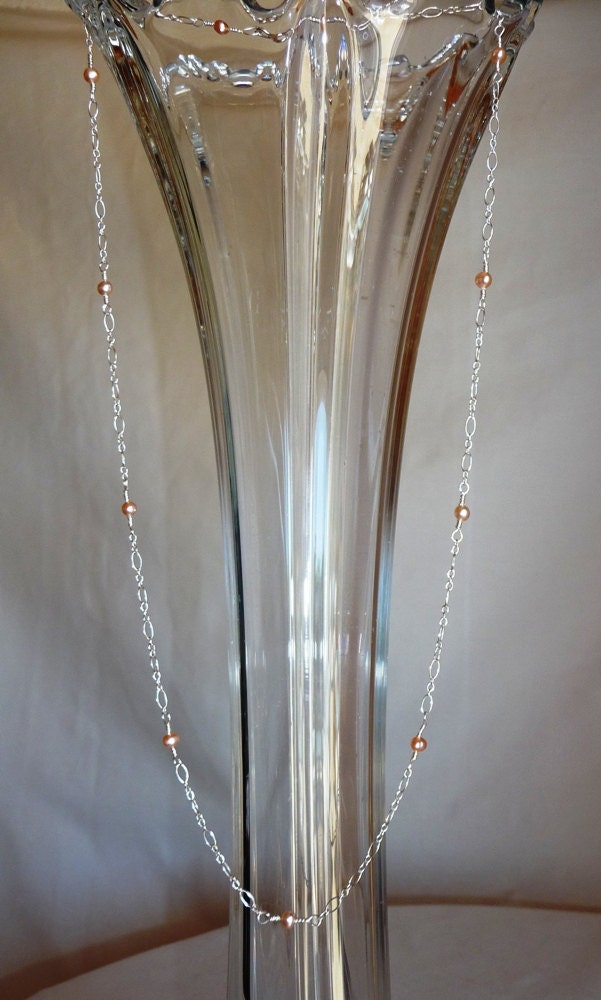 Bridal or Dress Affair A Dainty Cream Colored PEARL Necklace set in Silver Chain Can Make in ANY Color with Swarovski Crystals