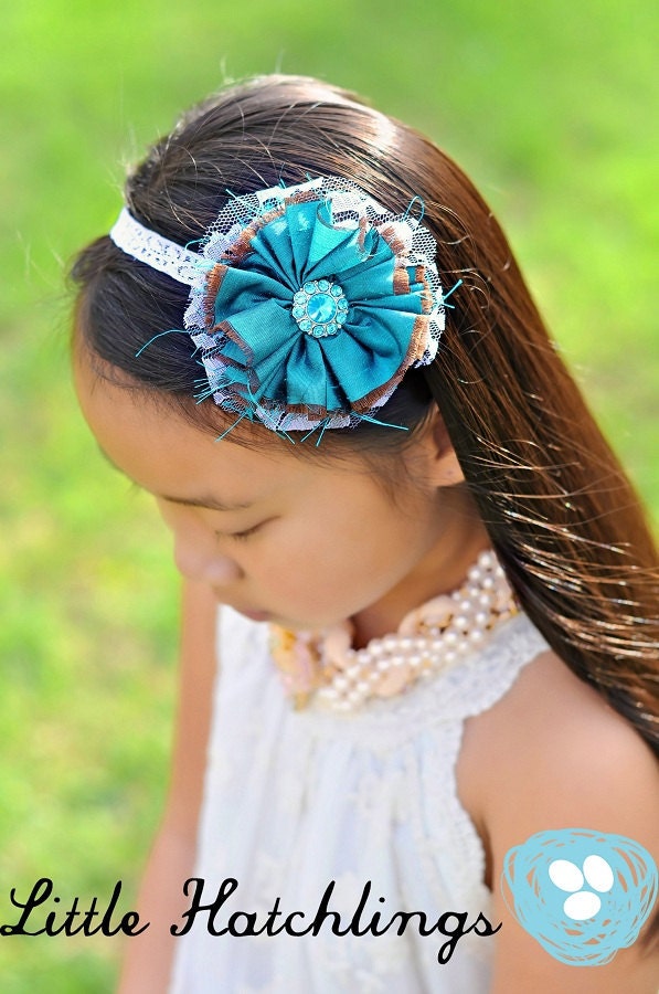 teal turquoise flower hairband headband hair clip girls infants toddlers baby photo props photography