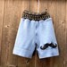 Upcycled Cashmere/Wool Shorties Soaker Cover Diaper Cover Baby Blue/Black With Mustache Applique LARGE Kidsgogreen