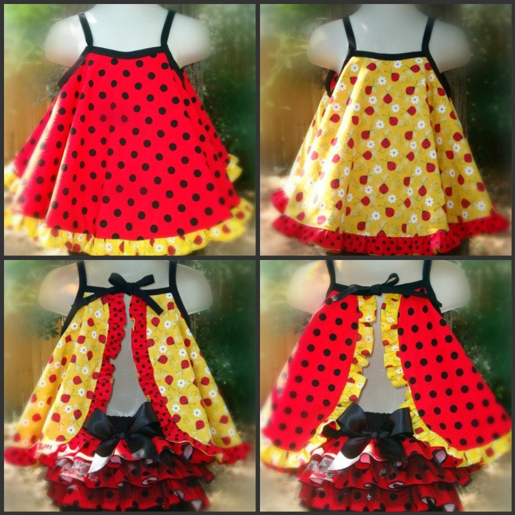 COMBO SET Ladybug Ruffled Bottom Bloomer/Diaper Cover 0-3mths, 3-6mths, 6-12mths, 12-18mths, 18-24mths & Over-the-Top Hair Bow