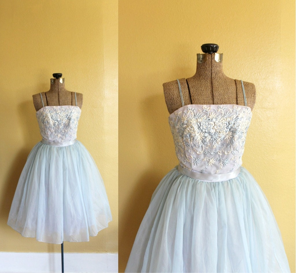 R E S E R V E D ll vintage 1950s party dress ll vintage 50s light blue cupcake party dress