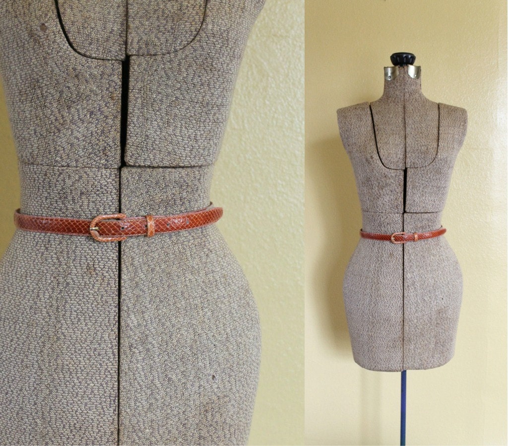 vintage snakeskin belt 1970s genuine snakeskin burnt sienna boho skinny belt S A L E