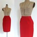 red pencil skirt vintage 1980s red fitted pencil wiggle skirt / cherry bomb