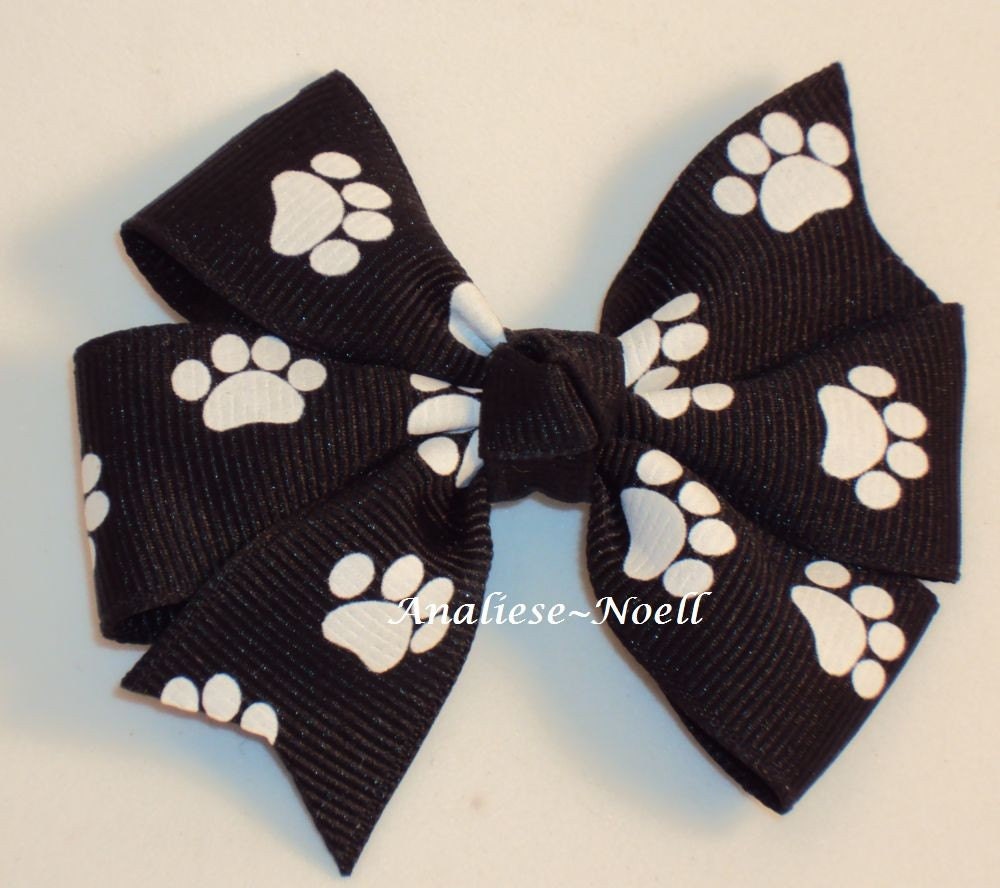 Black and White Paw Print Bow