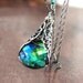 Aqua Emerald Necklace Sterling Silver Swarovski Blue Green Crystal Necklace Victorian Forest Green Necklace