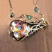 Peacock Necklace Swarovski Orange Blue Crystal Pendant Drop Necklace Antique Gold Brass Filigree Necklace