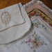 RESERVED Vintage Linen Handkerchief Holder and 4 Hankies Autumn Colors