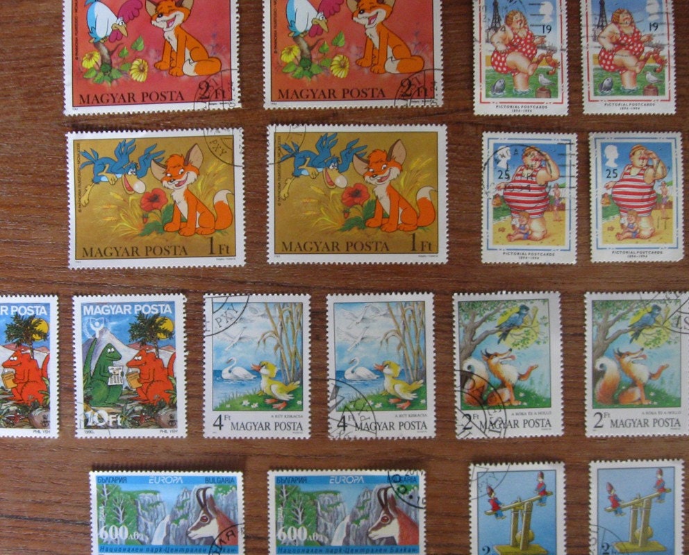 CARTOONS and Animation, 18 Postage Stamps 1982 -1999, 2 each of 9 different designs - STAMP SPECIAL: Any 3 sets for 15 Dollars