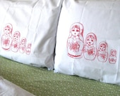 Screen Printed Nesting Dolls Pillow Cases (set of 2 standard) - Eco Friendly Bedding