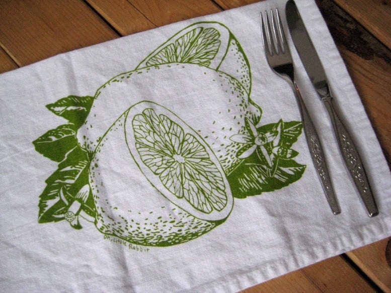 Screen Printed Organic Cotton Cloth Napkins - Eco Friendly Dinner Napkins - Citrus