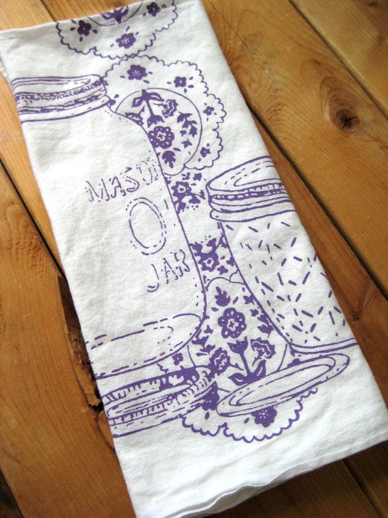 Tea Towel - Screen Printed Organic Cotton Mason Jar Flour Sack Towel - Awesome Kitchen Towel for Dishes