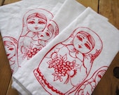 Screen Printed Organic Cotton Cloth Napkins - Eco Friendly Nesting Dolls Dinner Napkins