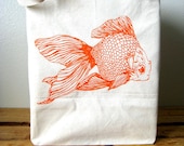 Recycled Cotton Shopper Tote - Grocery Bag - Large Tote Bag - Reusable and Washable Lightweight Canvas Tote - Goldfish Print - Eco Friendly