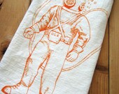 Screen Printed Organic Cotton Flour Sack Tea Towel - Deep Sea Diver Illustration - Nautical - Eco Friendly and Awesome Hand Towel